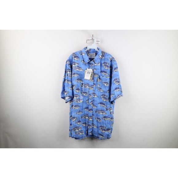 Deadstock Vintage 90s Columbia Mens Medium Fish All Over Print Button Shirt - Picture 1 of 12